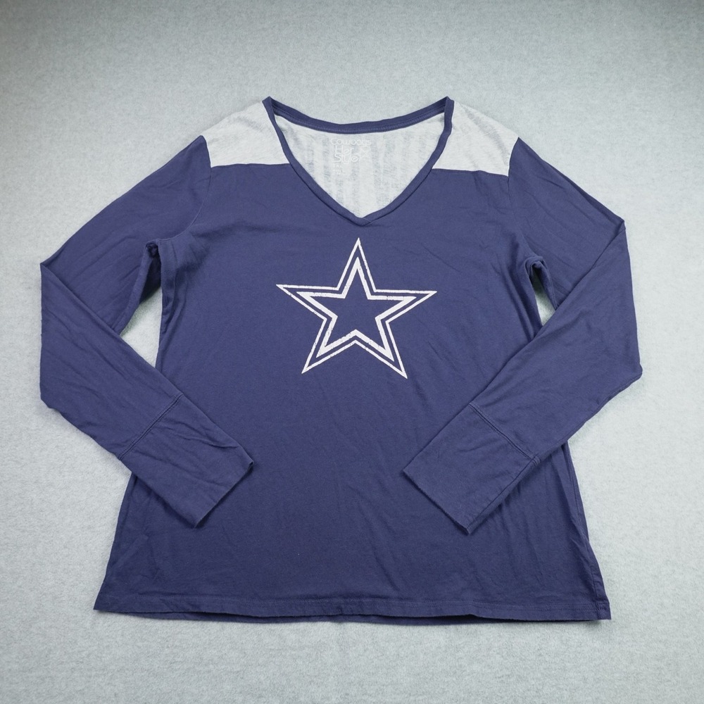 Dallas Cowboys Shirt Womens 2XL Blue NFL Star Long Sleeve V-Neck Her Style